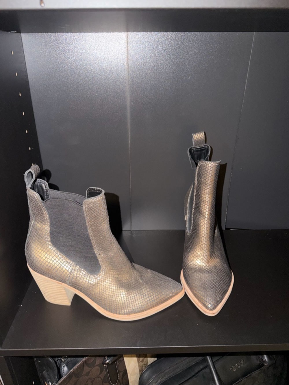 Dolce Vita Metallic Bronze Snake-Embossed Chelsea Boots